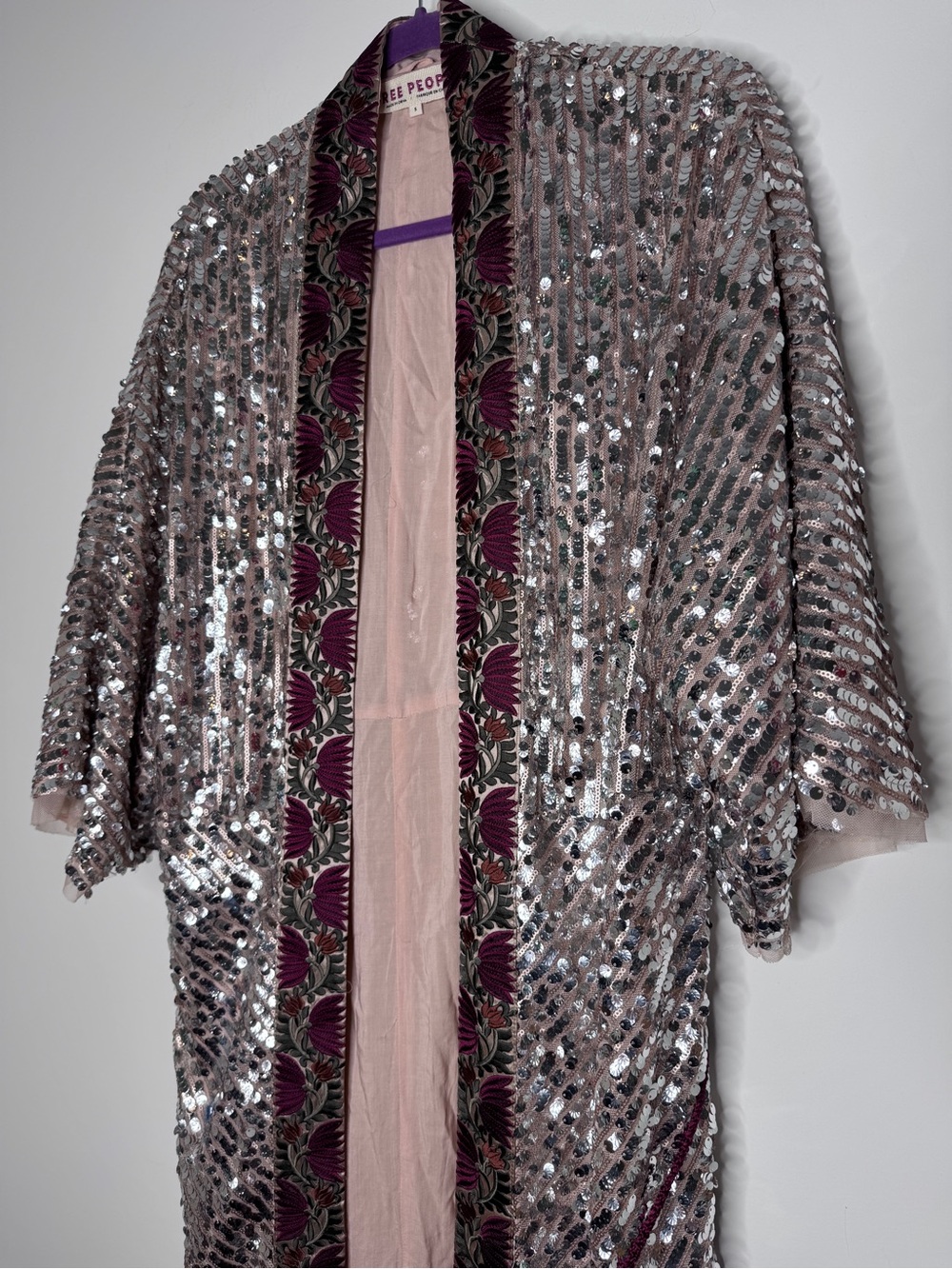 Free People Silver Sequin Light is Coming Duster Kimono Small - Picture 5 of 11